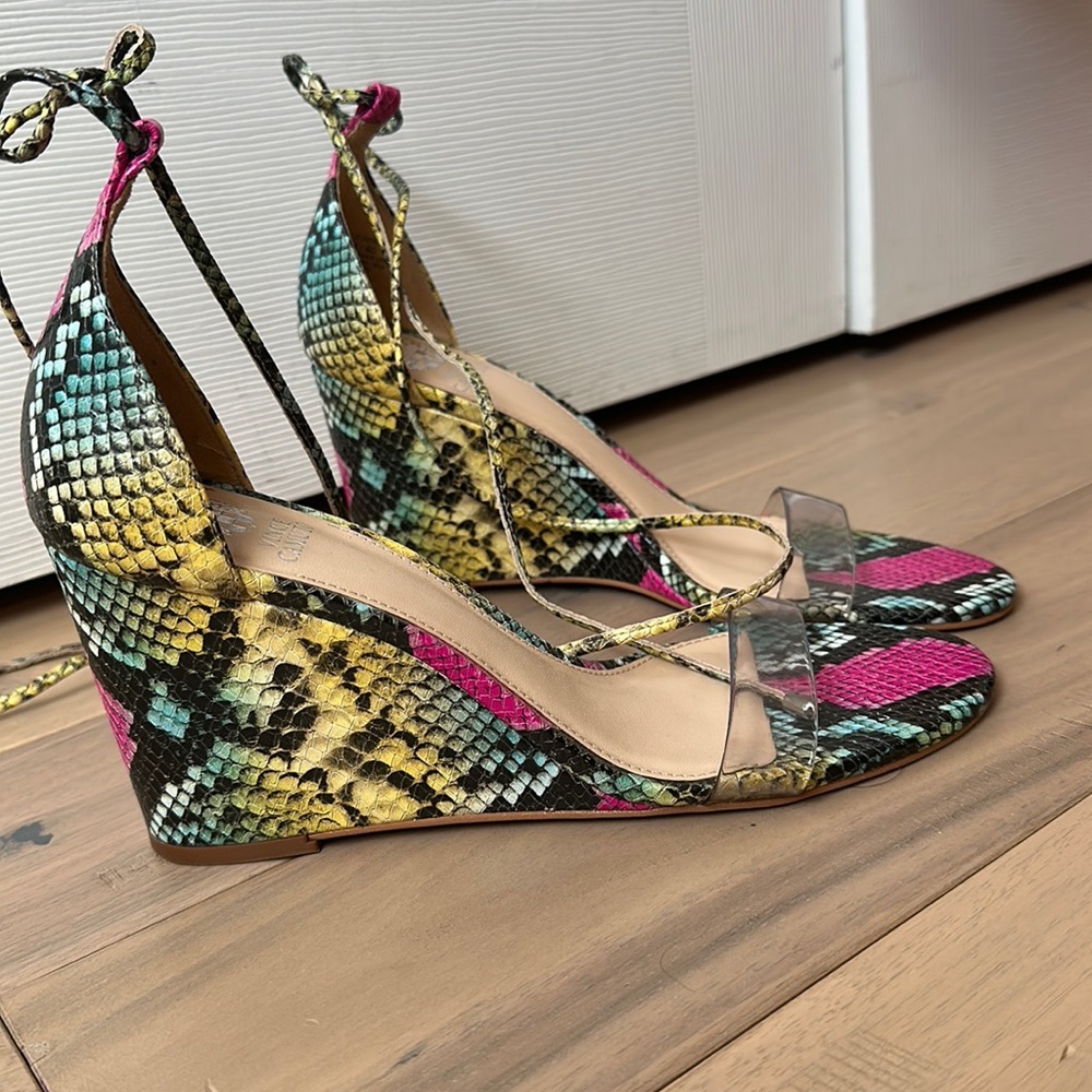 Colorful printed lace up wedges